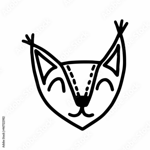 Cute doodle scandinavian fox isolated on white background. Hand drawn vector illustration. Funny, cute, hugge, hand drawn animal for poster, banner, print, decoration kids playroom or greeting card.