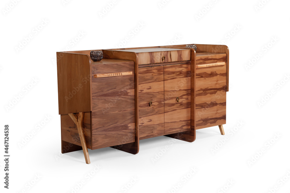 wooden console on white background . corner view wooden console on white background . corner view