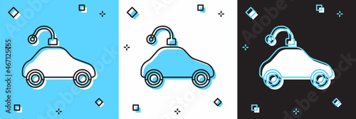 Set Radio controlled car toy icon isolated on blue and white, black background. Control remote car toy. Vector