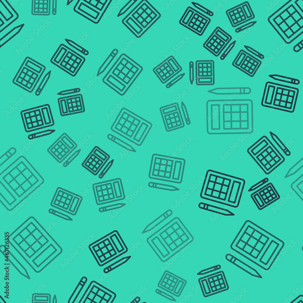 Black line Bingo card with lucky numbers icon isolated seamless pattern on green background. Vector Black line Bingo card with lucky numbers icon isolated seamless pattern on green background. Vector
