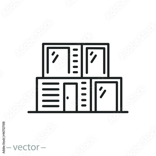 modular container house icon, prefabricated engineering, building housing, home at the prefab panels, puzzle construction, future architecture, thin line symbol - editable stroke vector illustration © Yurii