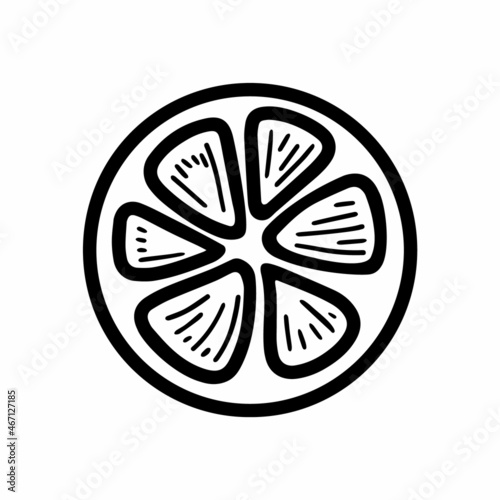 Vector hand drawn lemon piece isolated on white background icon. Funny doodle slices of lemon for seasonal design, textile, decoration caffe or greeting card. Retro isolated sketches in vintage style.