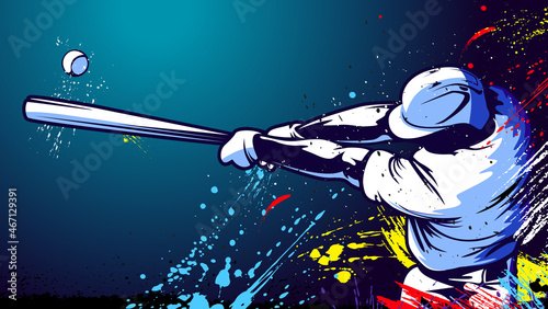 Baseball player. Baseball cap. Hitter swinging with bat. Abstract isolated vector silhouette. Iink drawing