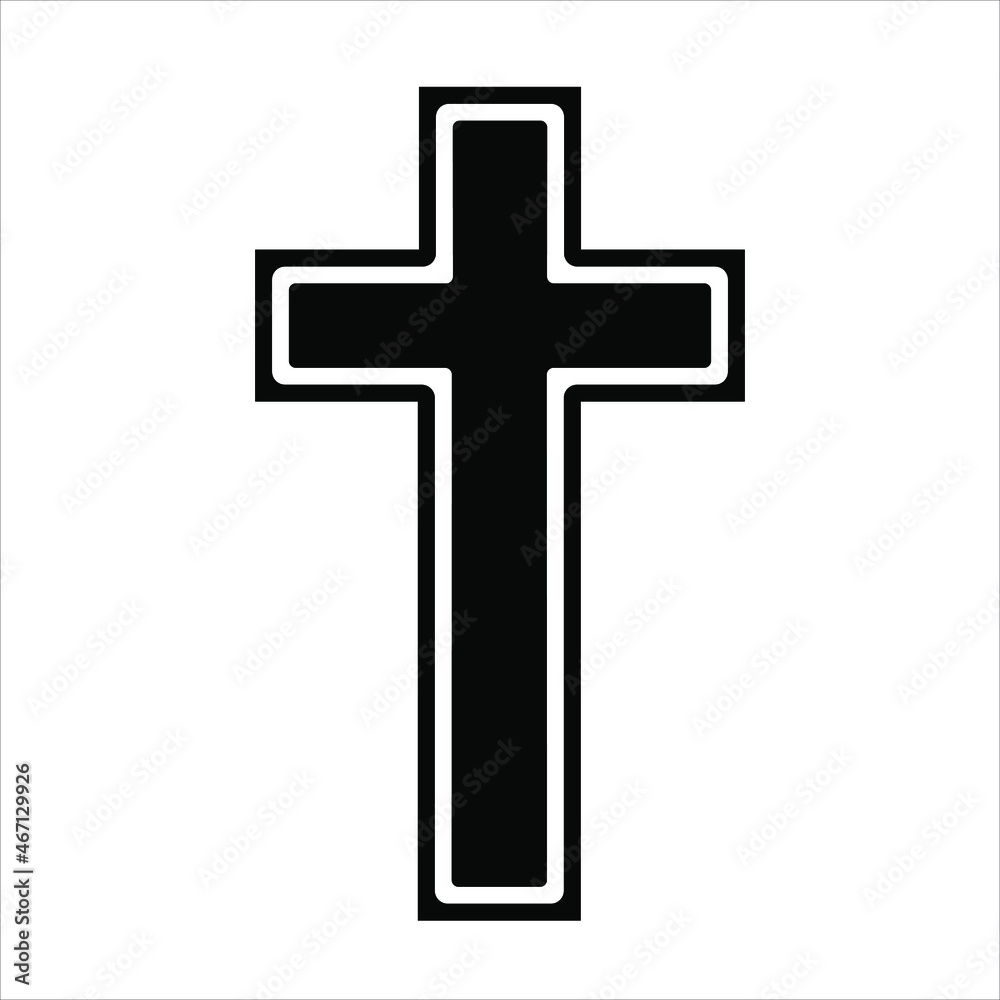 Black Christian cross. Flat vector illustration  isolated on white background. Icon cross.