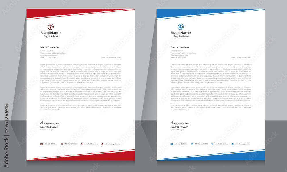 Fototapeta premium Letterhead format template, business style letterhead design template. Company letterhead template designs. 