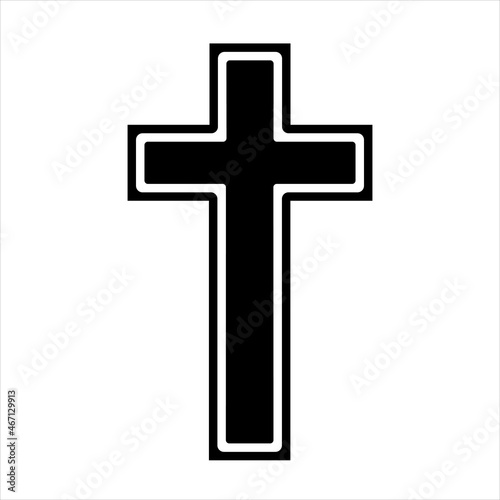 Black Christian cross. Sapphire with silver frame. Realistic vector illustration 
