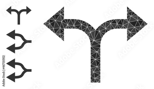 Low-poly bifurcation arrows left right icon, and other icons. Polygonal bifurcation arrows left right vector is designed of chaotic triangles.