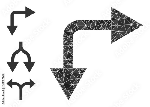 lowpoly bifurcation arrow right down icon, and other icons. Polygonal bifurcation arrow right down vector is constructed from scattered triangles.