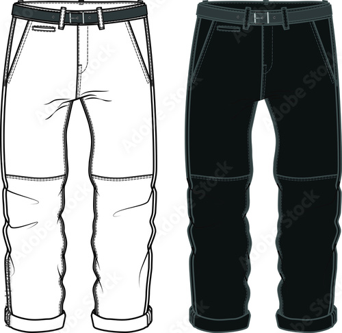 PANTS flat sketch template, Mens trousers design. Men's clothing, Pants vector, Casual wear