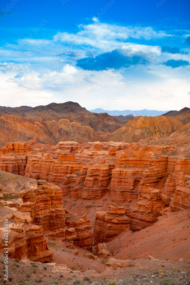Natural unusual landscape red canyon of unusual beauty is similar to the Martian landscape, the Charyn canyon Natural unusual landscape red canyon of unusual beauty is similar to the Martian landscape, the Charyn canyon