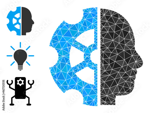 lowpoly intellect icon, and bonus icons. Polygonal intellect vector is filled from randomized triangles. Flat geometric polygonal symbol is created from intellect pictogram.