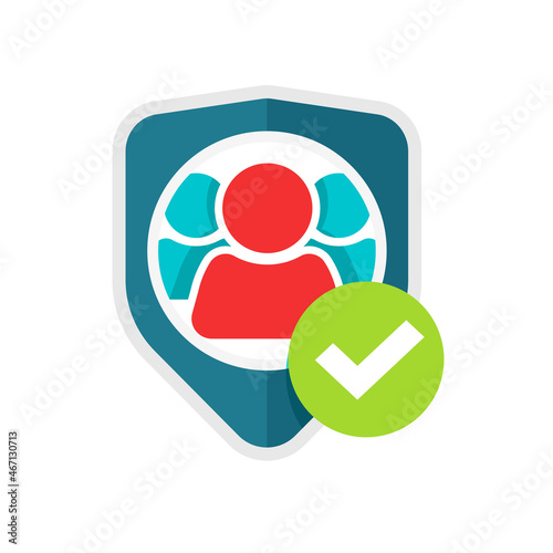 People unity safety protection icon vector or family care safeguard shield logo flat cartoon, children insurance emblem logotype sign, concept of coverage secure guard or human community