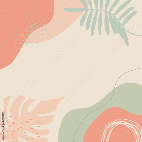 Abstract floral pink brown soft color hand drawn background with blob  liquid  floral  wave  line  and pastel color. Creative minimal trendy style organic shapes pattern