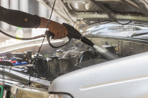 The garage is clean in vehicles room car by water power pump