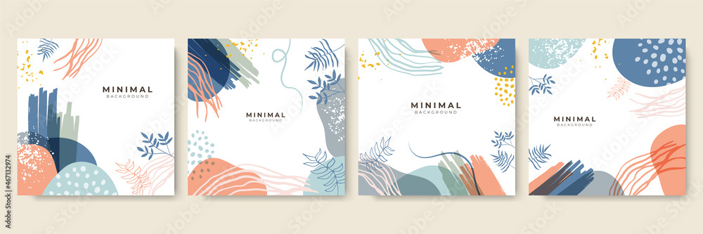 Trendy abstract square art templates with floral and geometric elements. Tan, nude champagne, peach, pink, brown, beige, Design for social media post, mobile apps\, banner design and web/internet ad.