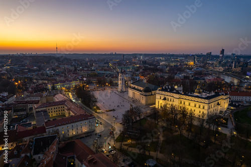 Aerial autumn fall sunset view of Vilnius old town  Lithuania