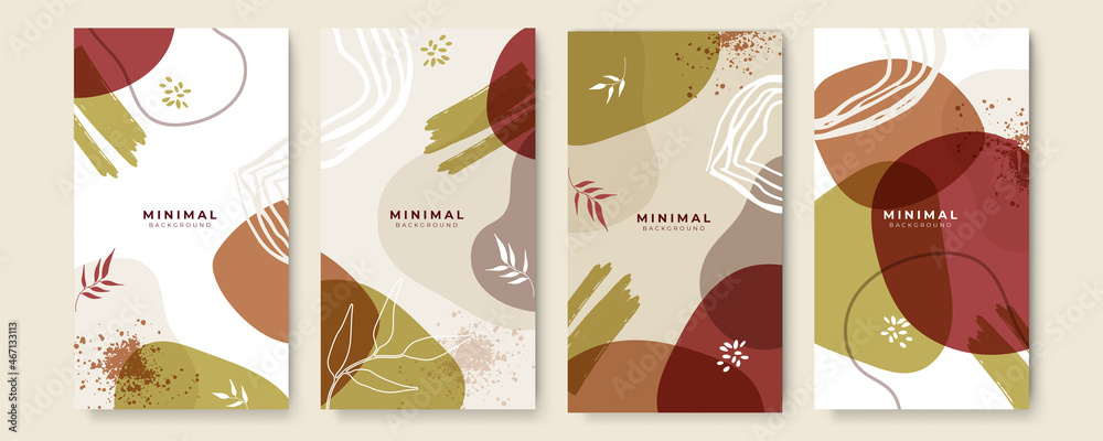 Trendy tan nude beige pink brown champagne abstract minimalist story art templates with floral and geometric elements. Design for social media posts, mobile apps, banners design and web/internet ads.