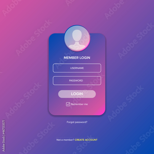 Login form web page design template or mock up. Mobile website ui vector elements set.