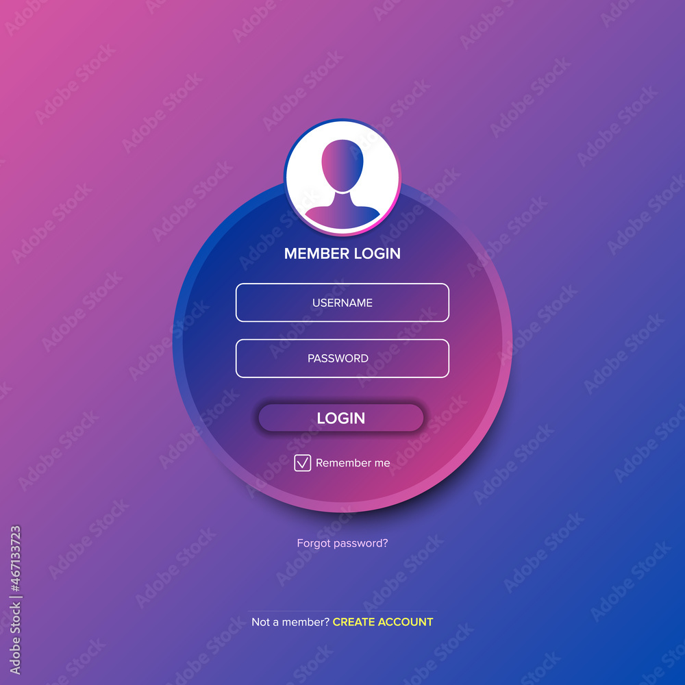 Login form web page design template or mock up. Mobile website ui vector elements set.