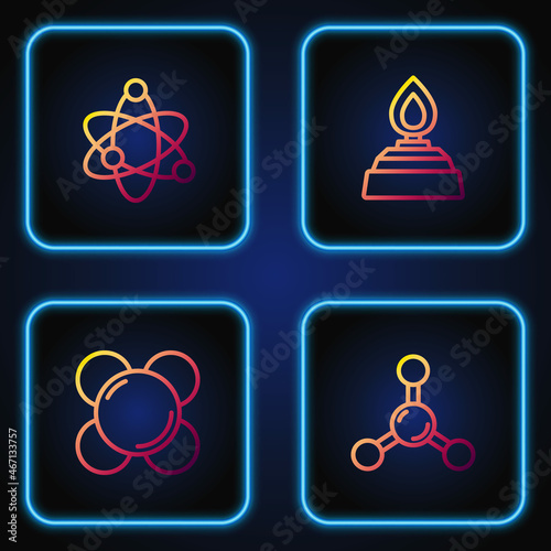 Set line Molecule, Atom and Alcohol or spirit burner. Gradient color icons. Vector