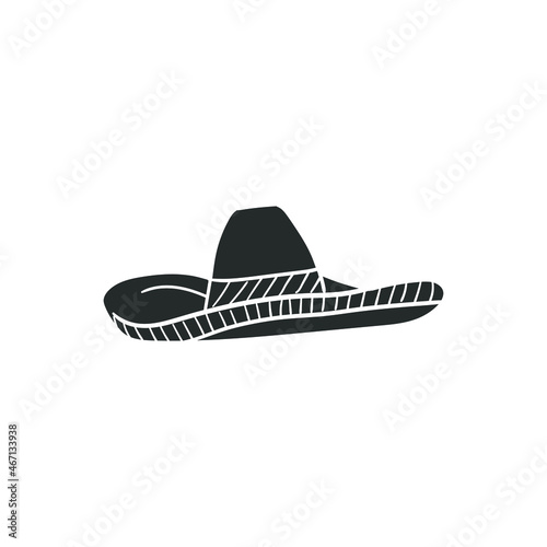 Mexican Hat Icon Silhouette Illustration. Traditional Culture Vector Graphic Pictogram Symbol Clip Art. Doodle Sketch Black Sign.