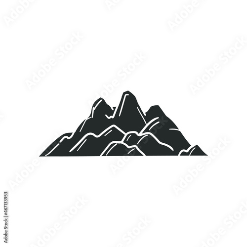 Mountain Icon Silhouette Illustration. Hill Rock Nature Vector Graphic Pictogram Symbol Clip Art. Doodle Sketch Black Sign. photo