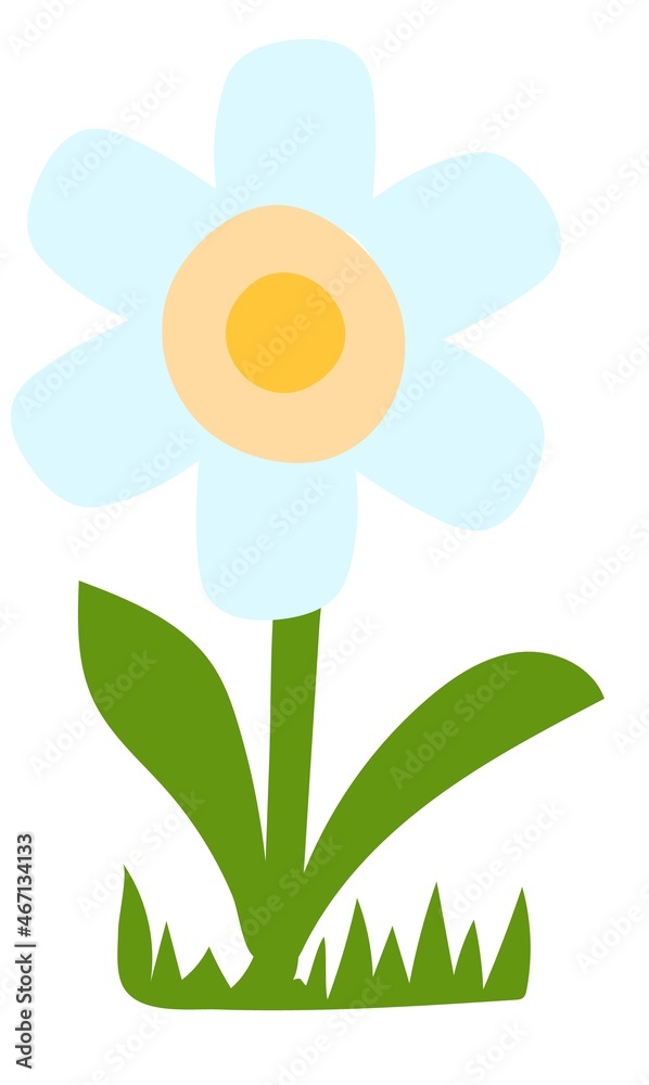 White flower in simple kid drawing style. Cute plant