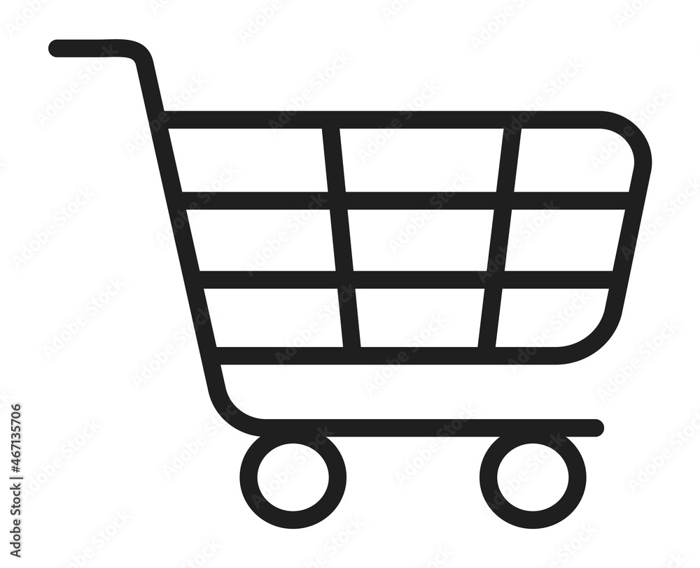 Shopping cart icon. Black line supermarket trolley Shopping cart icon. Black line supermarket trolley