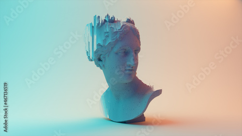 Ancient Roman white marble rotating head of Venus on a light background. 3d illustration