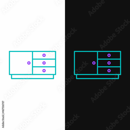 Line Chest of drawers icon isolated on white and black background. Colorful outline concept. Vector