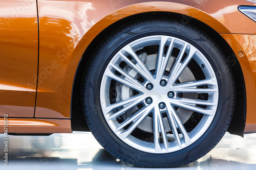 close up alloy wheel, car. © Angelov