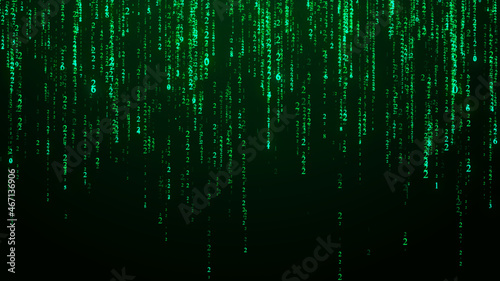 Technology binary code. Random falling digits on screen. Hacked software. Matrix sciense background. Big data analytics. 3D rendering. photo