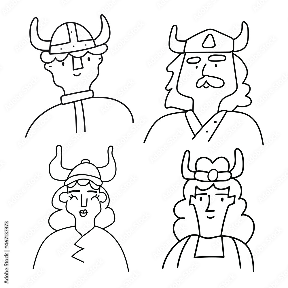 Vikings. Set of outline icons. Illustrations on white background. Vikings. Set of outline icons. Illustrations on white background.