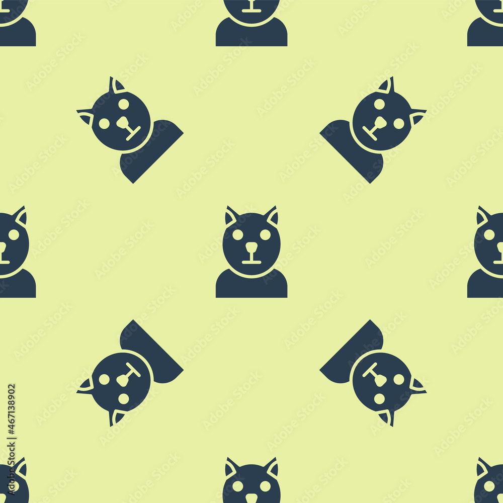 Fototapeta premium Blue Cat icon isolated seamless pattern on yellow background. Animal symbol. Vector