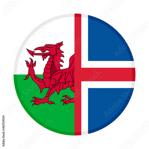 round icon with wales and iceland flags. vector illustration isolated on white background