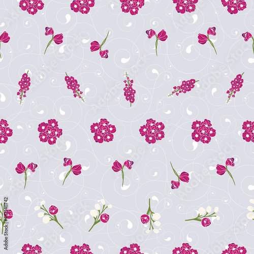 Delphinium small flowers seamless pattern on light grey background