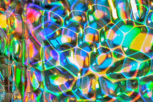 Blistered metal surface illuminated with colorized lights