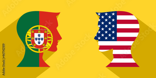 face to face concept. usa vs portugal. vector illustration