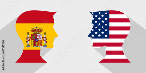 face to face concept. usa vs spain. vector illustration