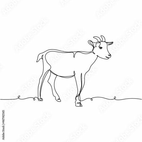 Vector continuous one single line drawing icon of goat in silhouette on a white background. Linear stylized.