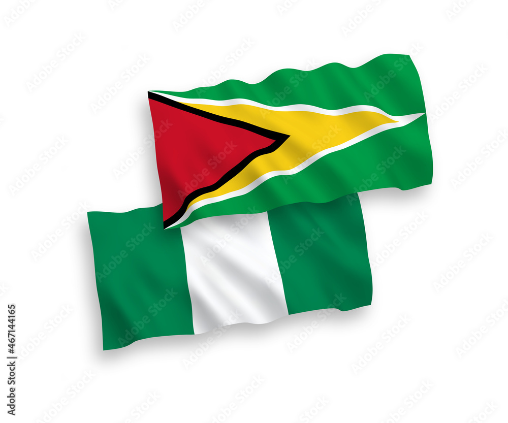 Flags of Co-operative Republic of Guyana and Nigeria on a white background Flags of Co-operative Republic of Guyana and Nigeria on a white background