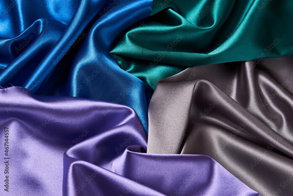 Colorful silk fabric background, top view Colorful silk fabric background, top view