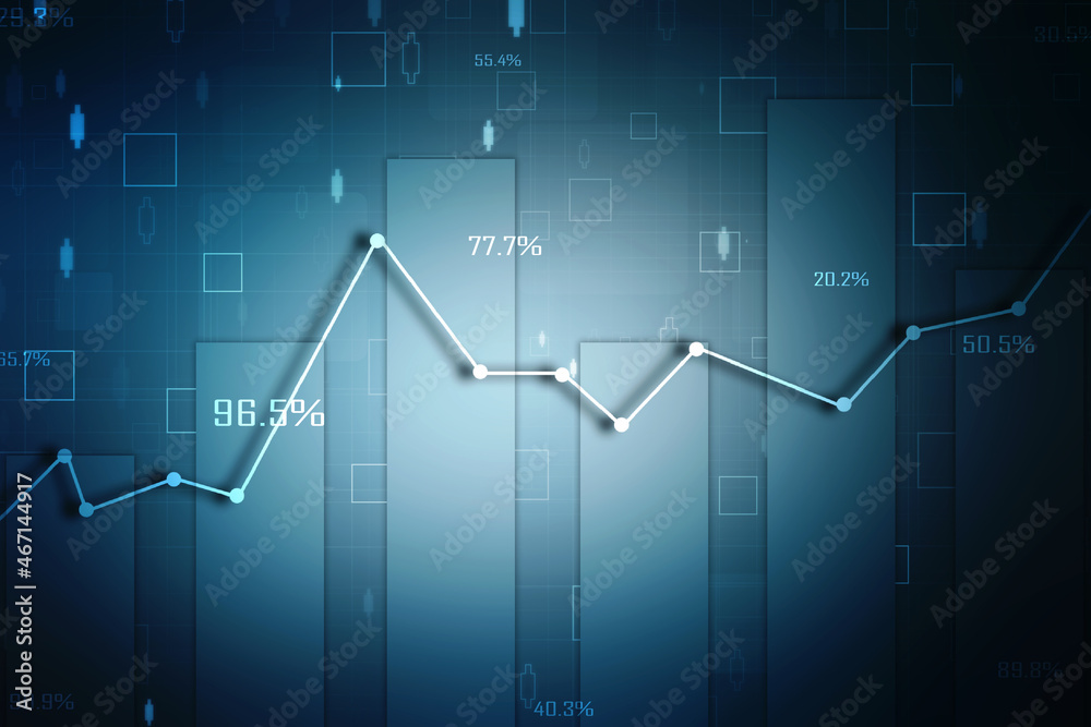 Business Growth graph on technology background, Futuristic raise chart digital transformation abstract technology background. Big data and business growth currency stock and investment economy