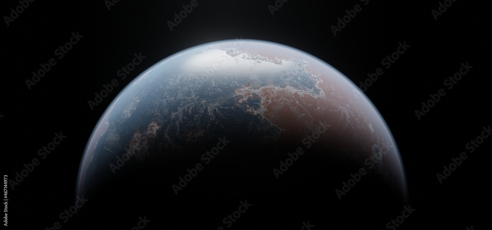 Fototapeta premium Panoramic space planets background. Panorama of distant solar system with exoplanets 3D rendering
