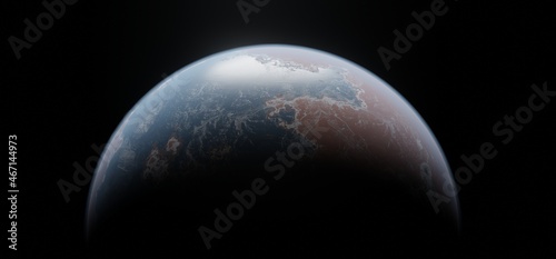 Panoramic space planets background. Panorama of distant solar system with exoplanets 3D rendering