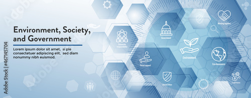 Environment and Social Government Icon Set and Web Header Banner for ESG etc