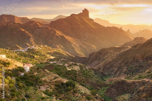 Beautiful sunset above Roque Bentayga, Gran Canaria, Canary Islands, Spain