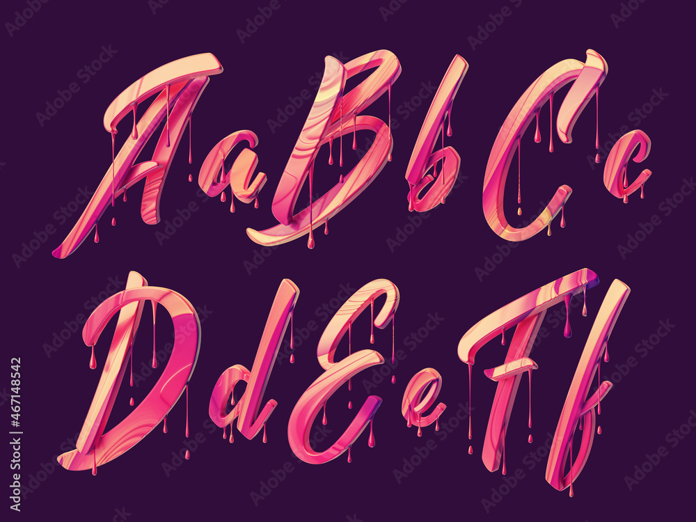 3d render of calligraphic font with dripping effect Stock Illustration