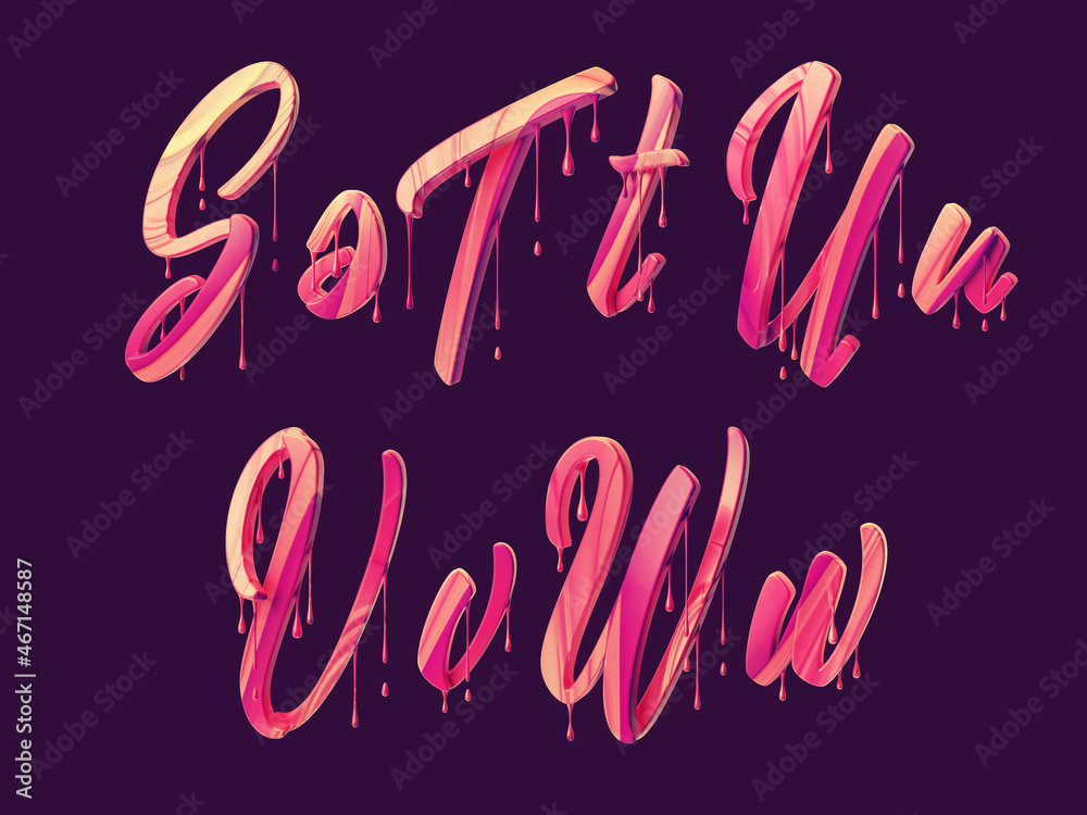 3d render of calligraphic font with dripping effect Stock Illustration