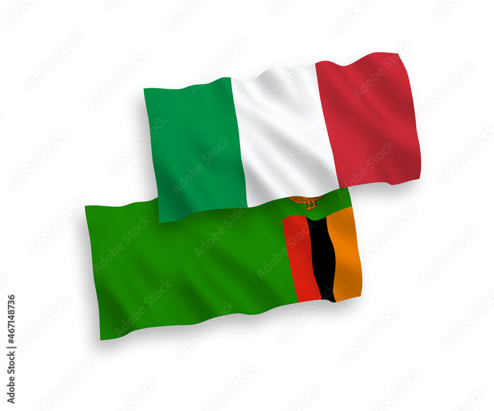 Flags of Italy and Republic of Zambia on a white background Flags of Italy and Republic of Zambia on a white background